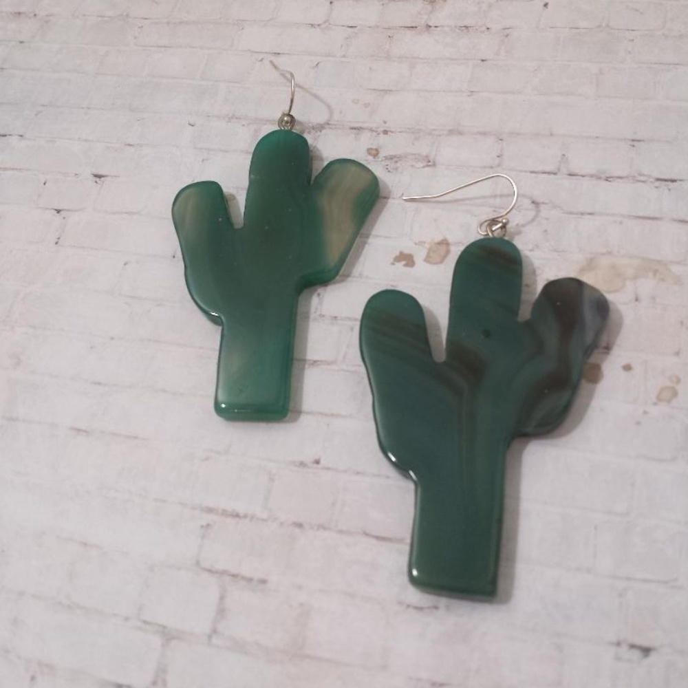 Sterling Silver Green Agate Cactus Earrings